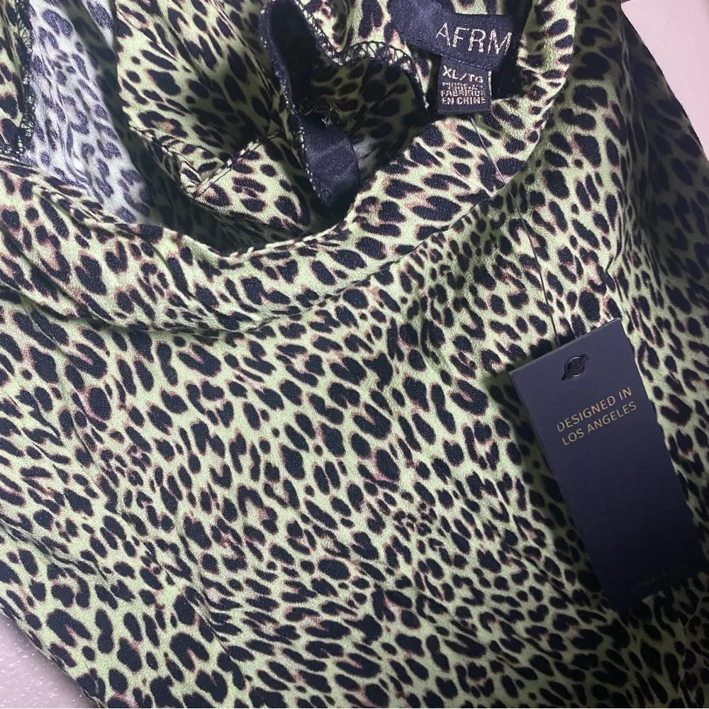 AFRM Green and Black Leopard Print Halter Dress front slit Beach XL - Picture 6 of 7